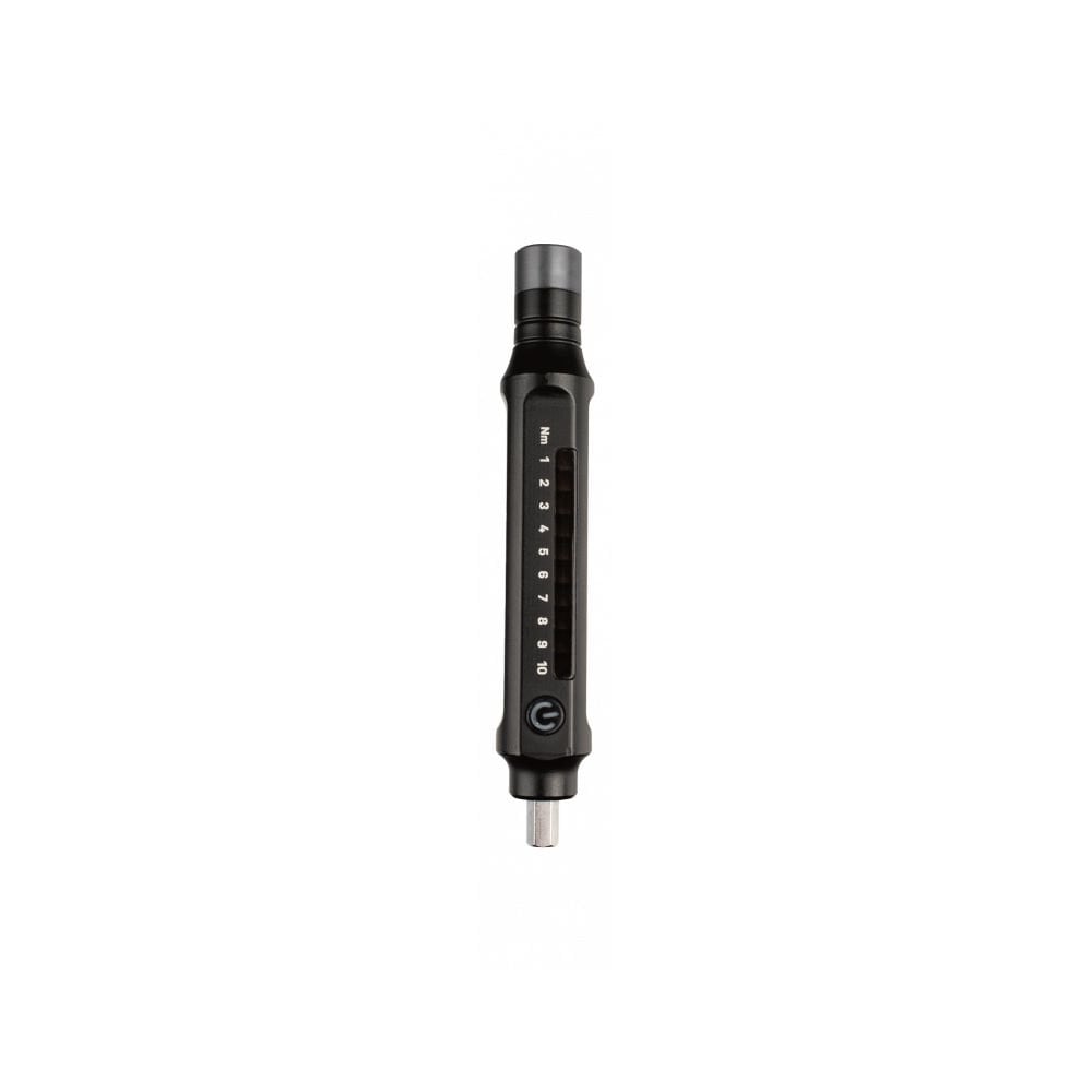 Topeak E-Torqbar digital torque wrench with LED indicator, black, showing measurement scale for 1-10Nm, workshop tool