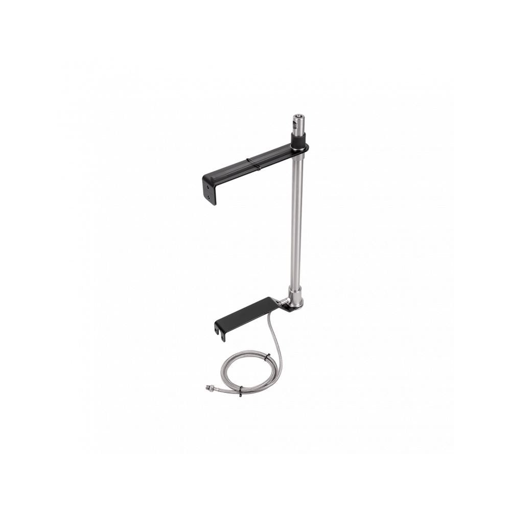 Topeak Fix Station steel floor pump for bike tires, sturdy silver and black workshop pump with digital gauge and ergonomic handle.
