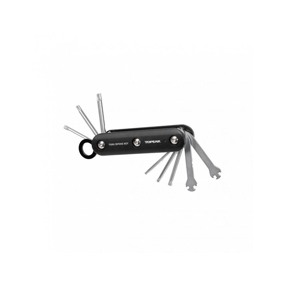 Topeak Fix Station bike tool set with Torx and spoke keys, compact black and silver workshop tools for bike maintenance.