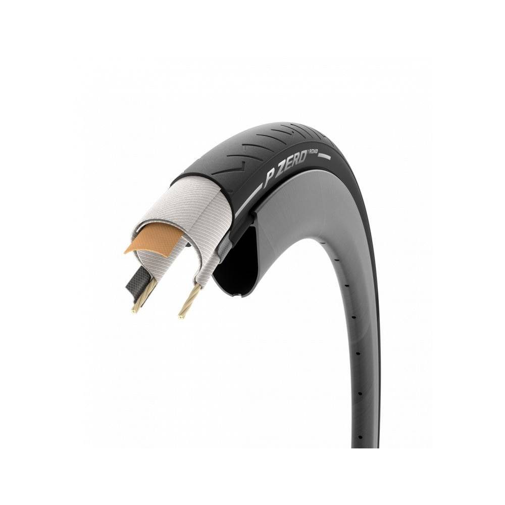 Pirelli P Zero Road Black 700x32c EVOCompound clincher folding tyre with TechBELT reinforcement for road cycling.