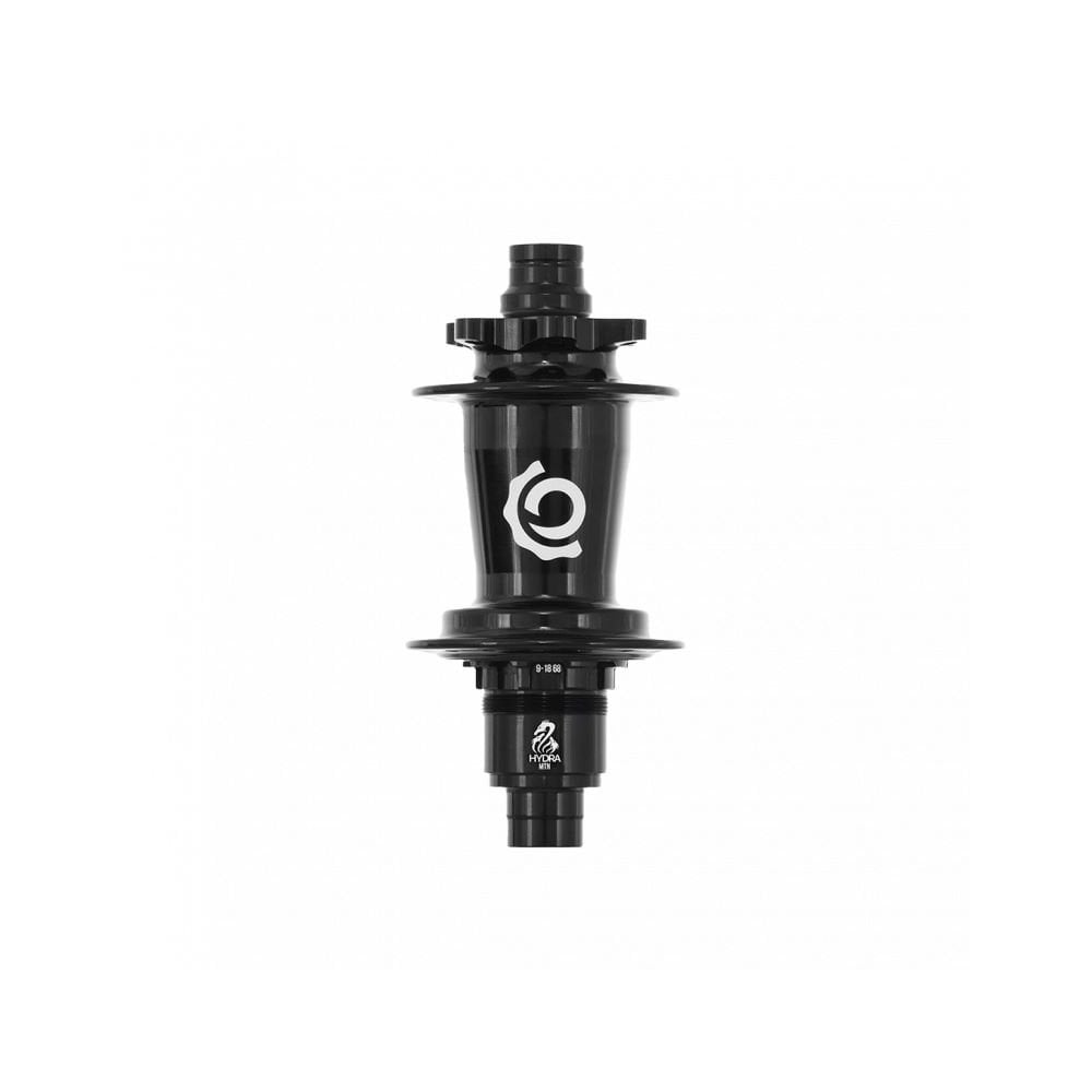 Crankbrothers I9 Hydra rear hub with 32 spokes, boost 148mm x 12mm, black mountain bike component, durable and lightweight design