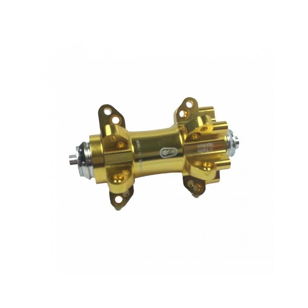 Crankbrothers Cobalt front wheel hub in gold and grey, durable bike component for high-performance cycling.