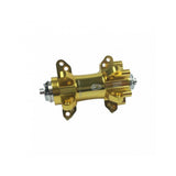 Crankbrothers Cobalt front wheel hub in gold and grey, durable bike component for high-performance cycling.