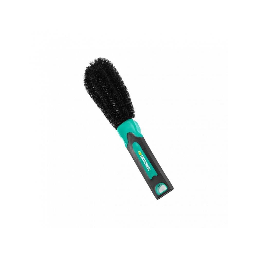 Motorex bicycle cleaning brushes set with hard, soft, and cassette brushes for workshop use, designed for thorough bike cleaning.