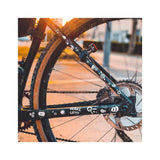 All Mountain Style frame guard stickers for gravel and road bikes, featuring colorful protective accessories on a bike frame.