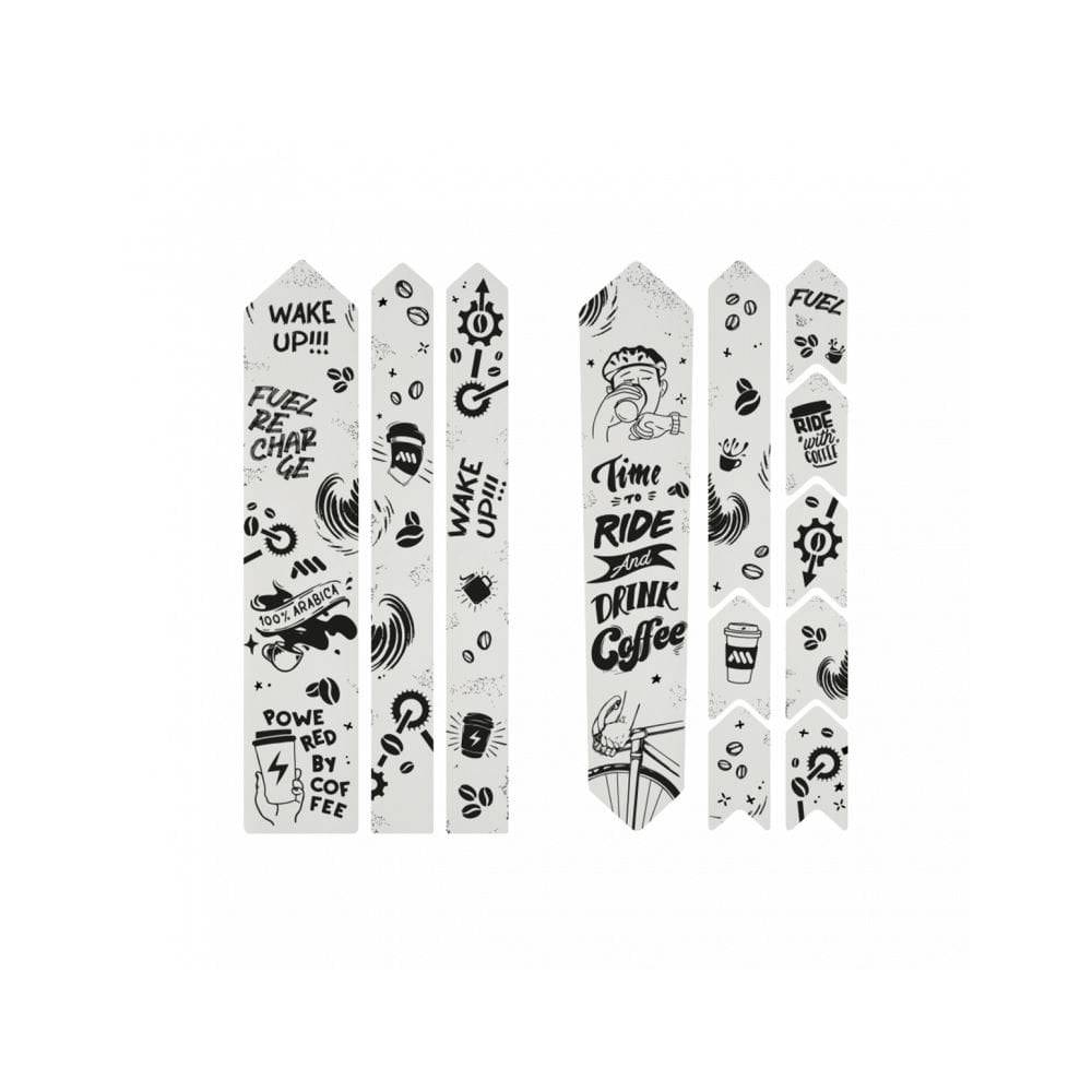 All Mountain Style frame guard stickers for gravel and road bikes, black and white protective accessories on a bike frame.