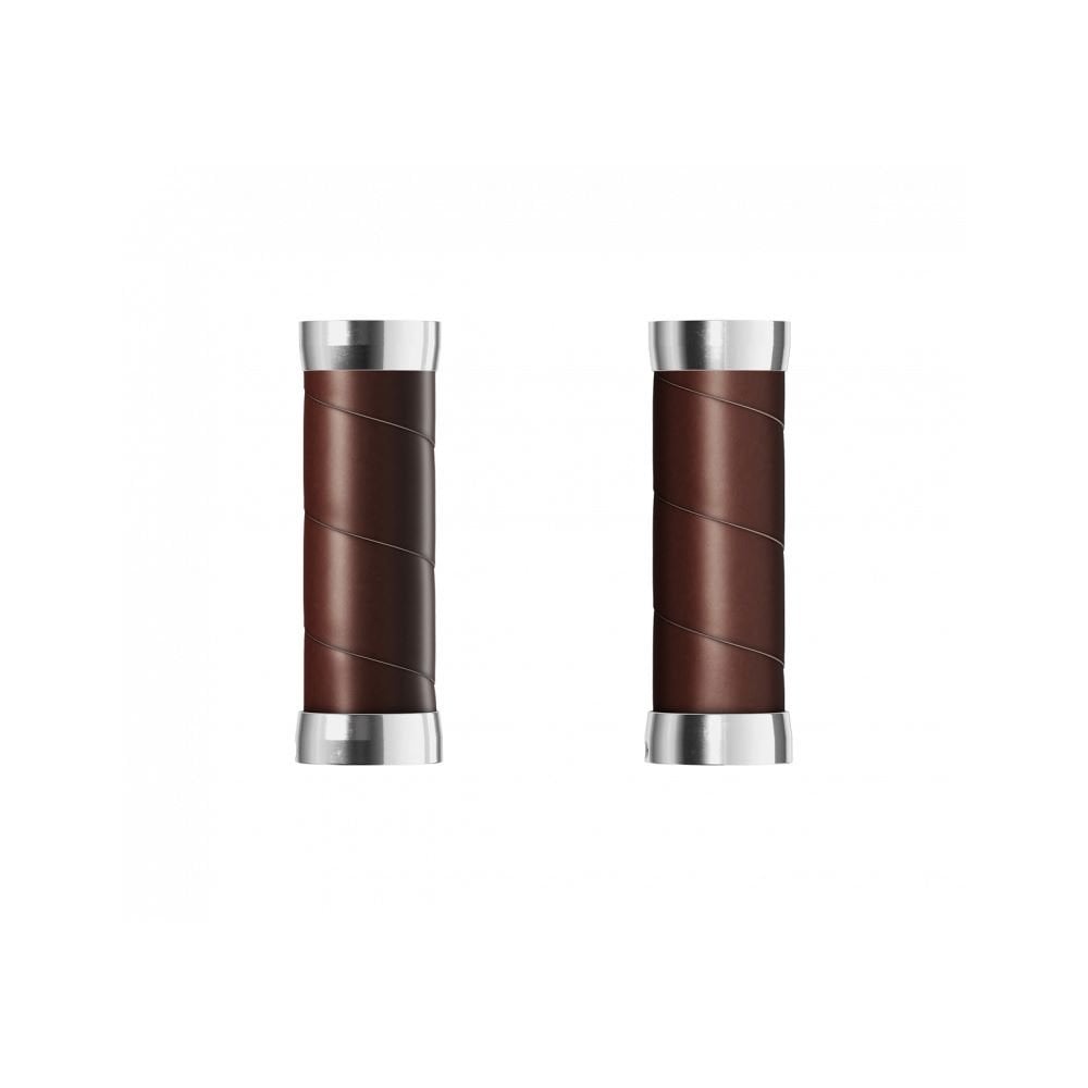 Brooks Slender leather bike handlebar grips with aluminium core and replaceable tape, designed for comfortable cycling.