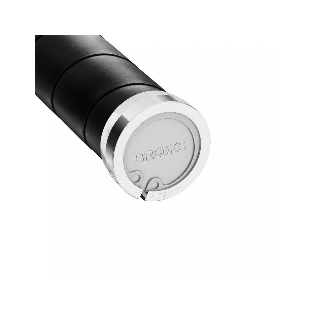 Brooks Slender Leather Bike Handlebar Grips with aluminium core and replaceable tape for comfortable riding.