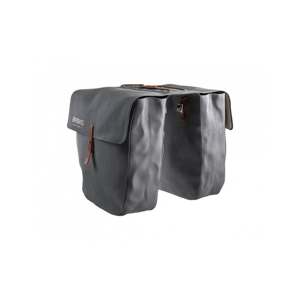 Brooks Brick Lane vintage-inspired water-resistant bike panniers set with leather accents and secure straps for cycling accessories.