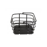 Topeak Urban Basket DX pannier bag mounted on a bicycle rack, designed for MTX QuickTrack, MIK, and Racktime racks.