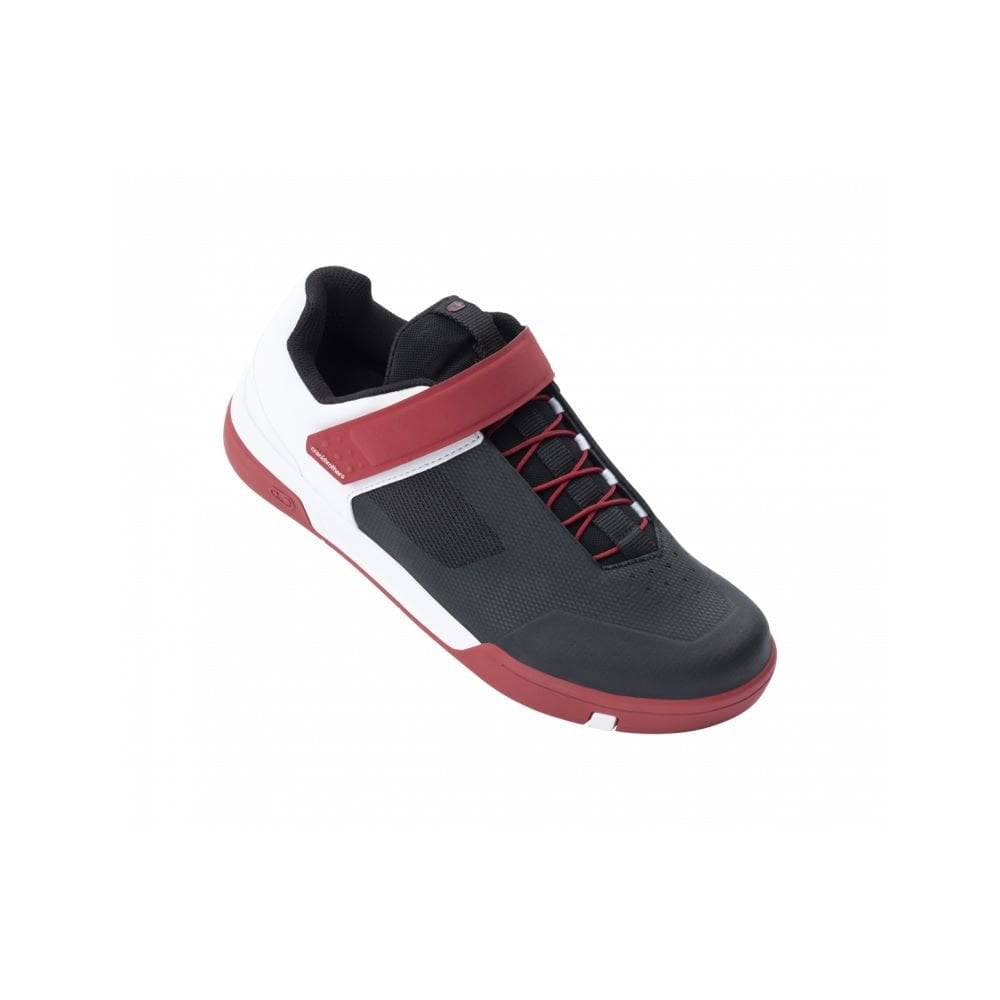 Crank Brothers Stamp Speedlace MTB shoes in black, flat pedal mountain bike footwear with quick-lace system and durable design.