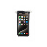 Topeak waterproof phone drybag with QuickClick® mount, designed for smartphones up to 6.9 inches, protects in wet conditions.