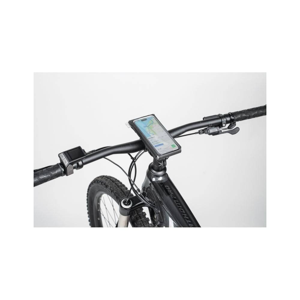 Topeak waterproof phone drybag with QuickClick® mount, holding smartphones up to 6.9 inches, designed for outdoor use.