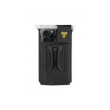 Waterproof Topeak Phone Drybag with QuickClick mount for smartphones up to 6.9 inches, designed to protect devices during outdoor activities.