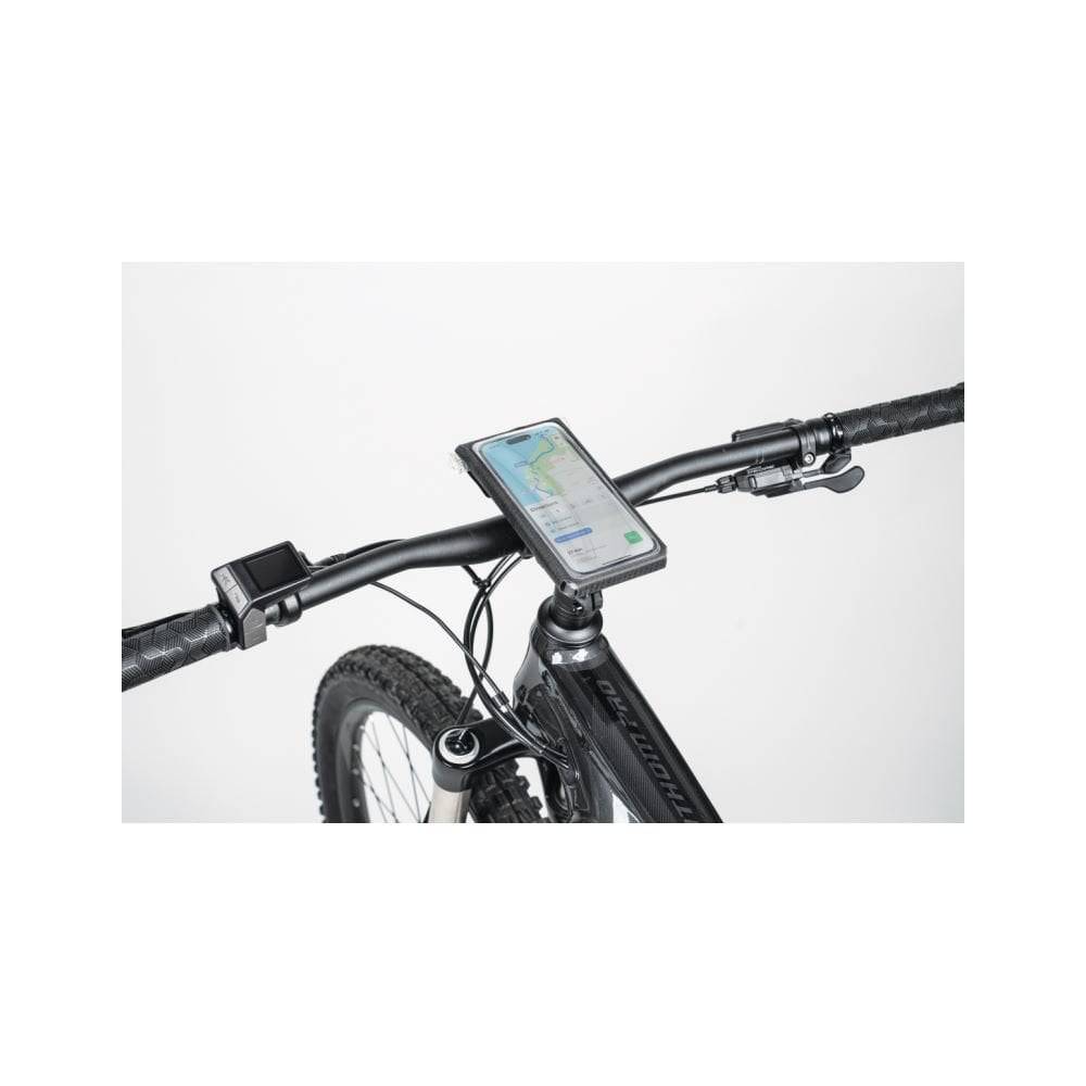Topeak waterproof phone drybag case with QuickClick® mount for smartphones up to 6.9 inches, showing secure waterproof design.