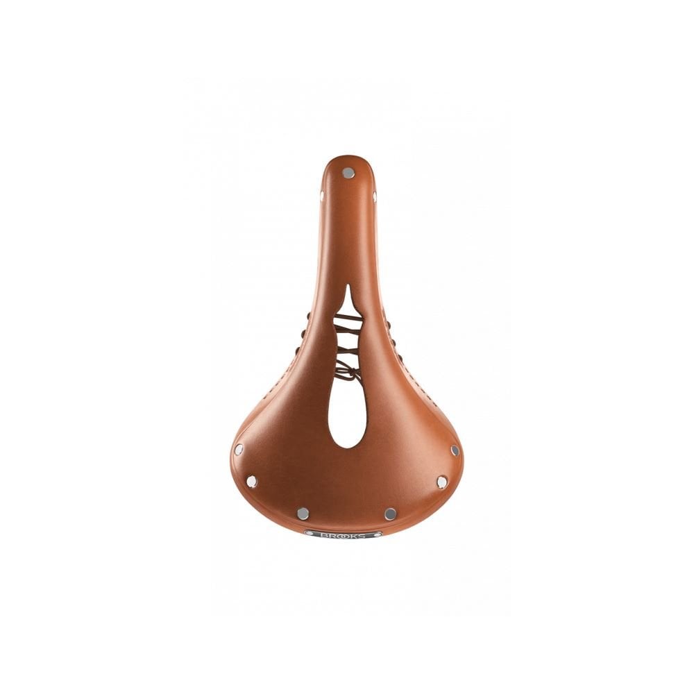 Brooks B17 Carved saddle with cut-out design for pressure relief and comfort, showcasing leather construction and ergonomic shape.