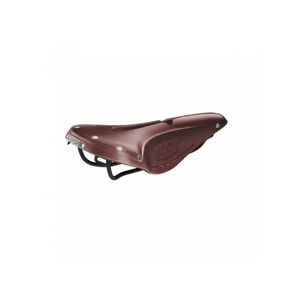 Brooks B17 Narrow carved bike saddle with pressure-relieving cut-out design, ideal for comfortable cycling components.