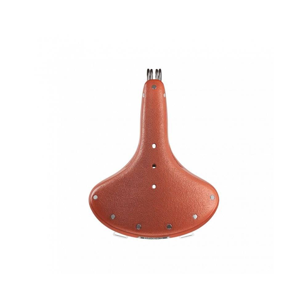 Brooks B33 saddle with chrome rails and rear coil springs for comfort, shown from side view on a plain background.