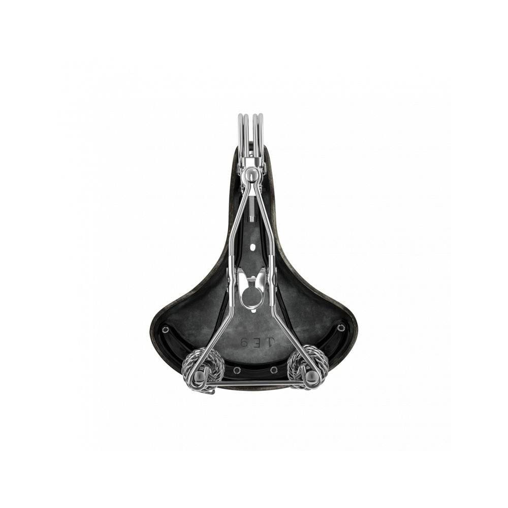 Brooks B33 saddle with rear coil springs and chrome rails, designed for comfortable bike riding.