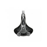 Brooks B33 saddle with rear coil springs and chrome rails, designed for comfortable bike riding.
