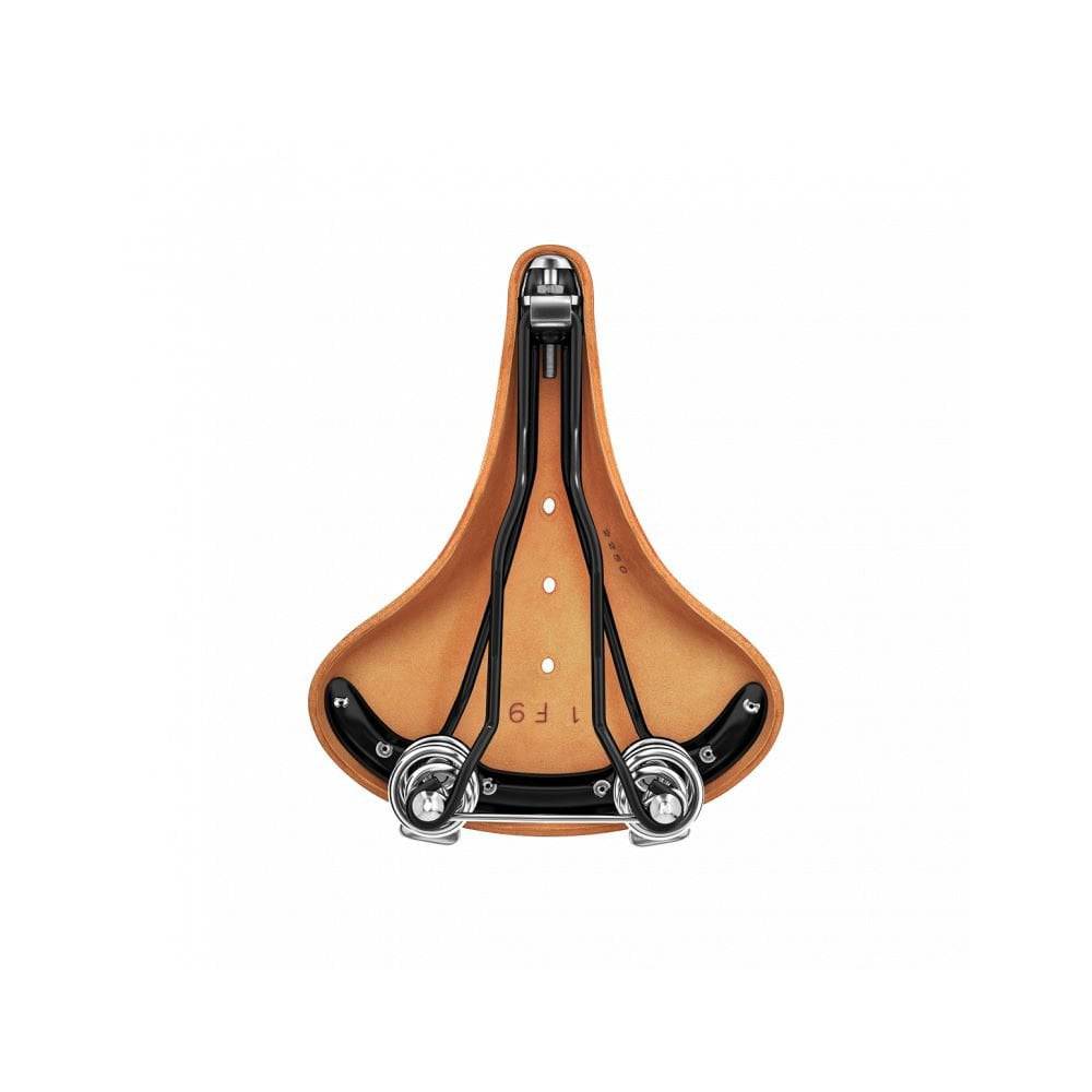 Brooks B67 coil spring saddle with chrome rails for micro-adjust seat posts, showcasing a classic vintage bicycle component.