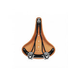 Brooks B67 coil spring saddle with chrome rails for micro-adjust seat posts, showcasing a classic vintage bicycle component.