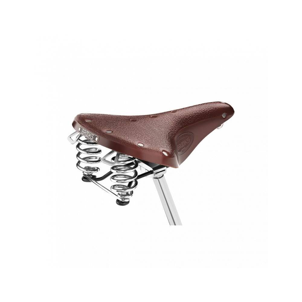 Brooks B67 coil spring saddle with chrome rails, vintage-style bike seat for comfortable cycling.