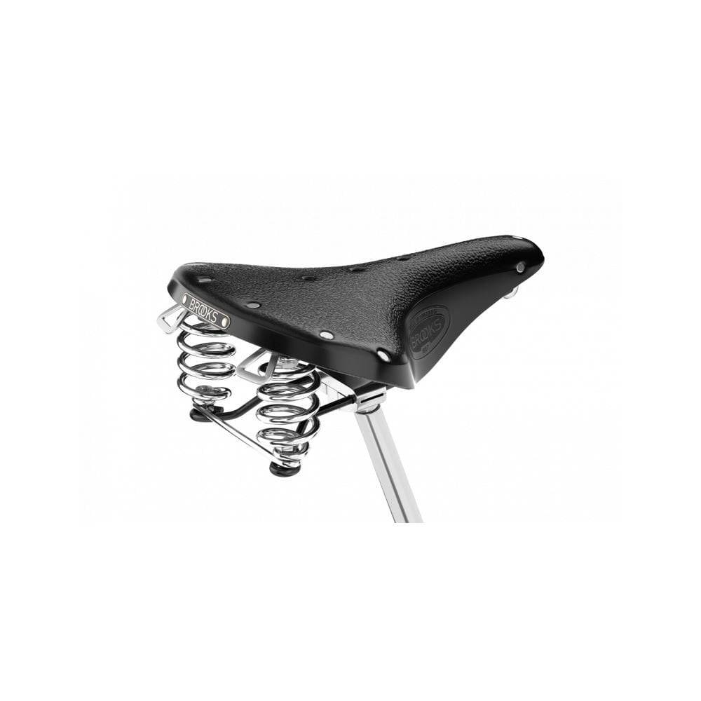 Brooks B67 coil spring saddle with chrome rails, designed for micro-adjust seat posts, showing a classic leather bicycle saddle.
