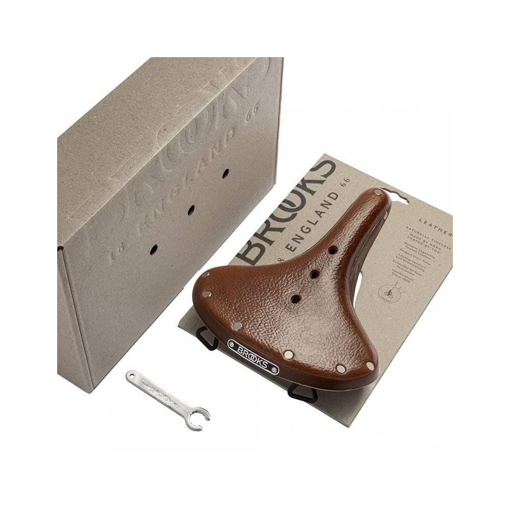 Brooks B68 leather city bike saddle with rear bag loops, designed for comfort and durability on urban cycling rides.