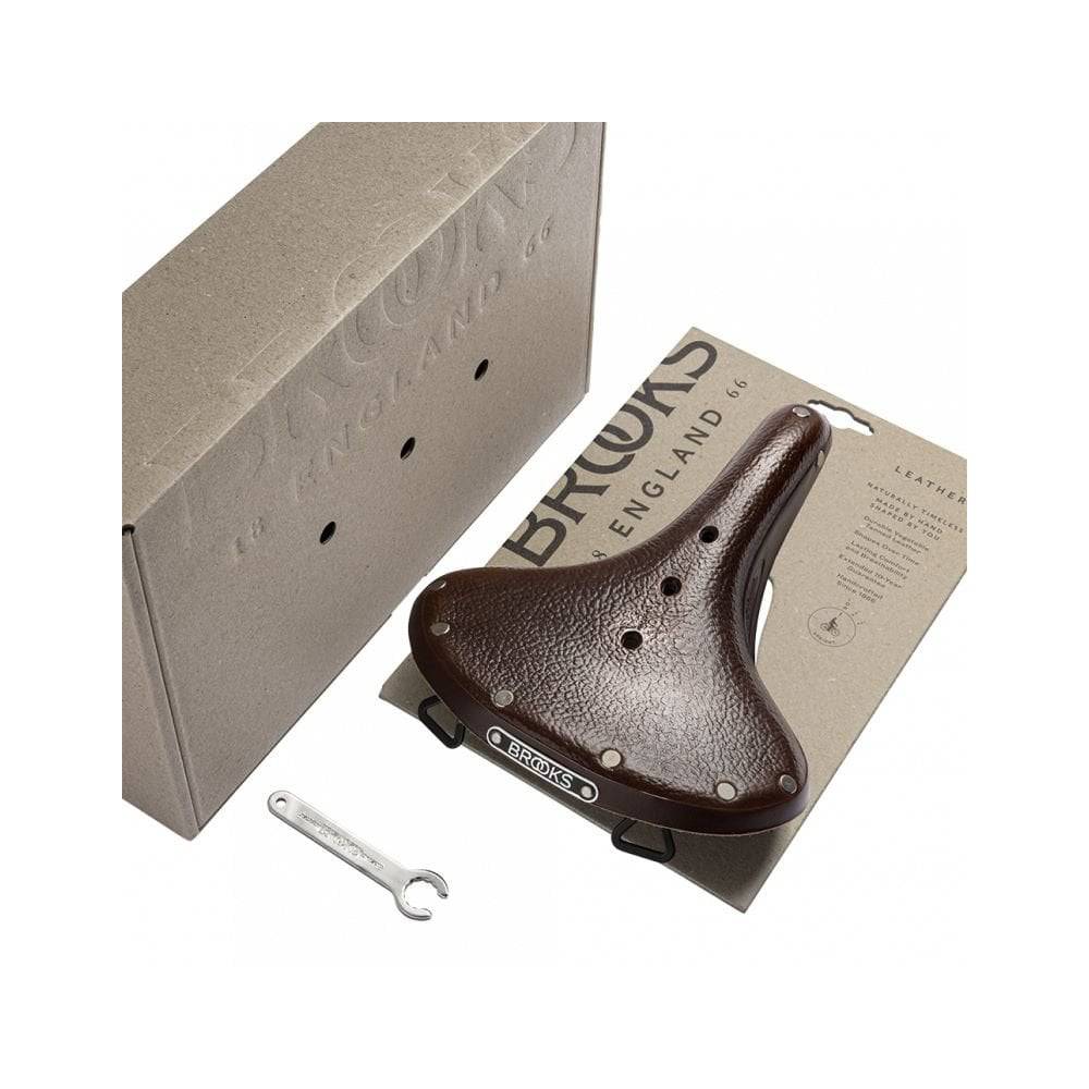 Brooks B68 leather city bike saddle with rear bag loops, designed for comfort and classic cycling style.