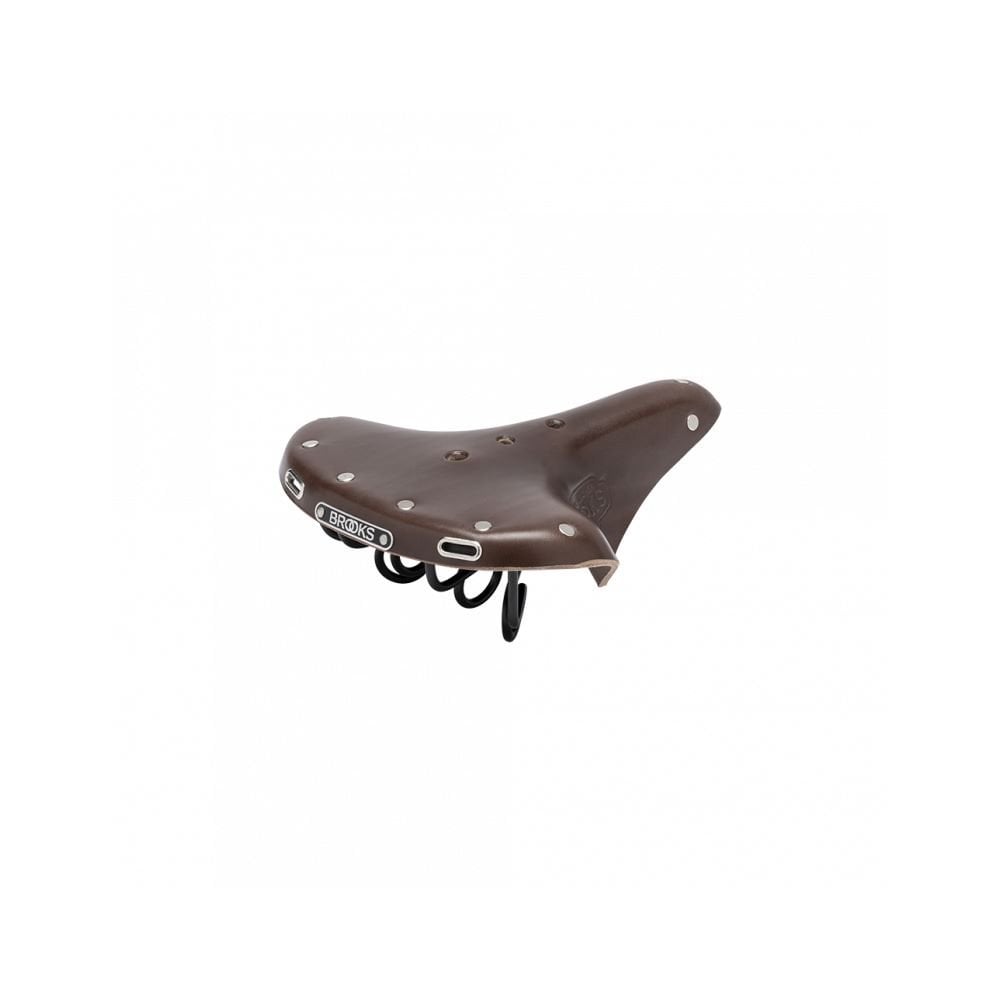 Brooks B72 unisex bicycle saddle with loop suspension, designed for comfortable upright cycling, showing its leather cover and sturdy frame.