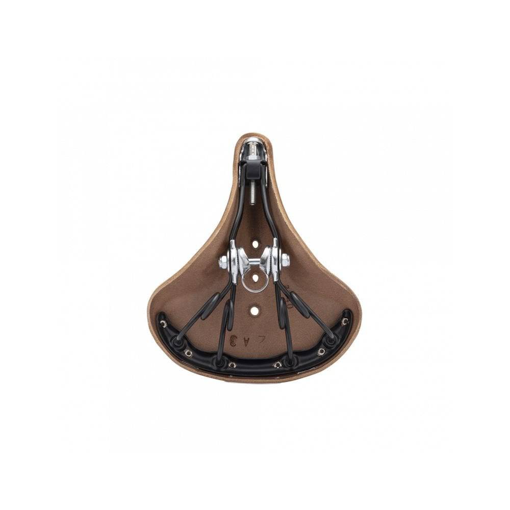 Brooks B72 unisex bicycle saddle with loop suspension, designed for comfortable upright riding, shown from side view.