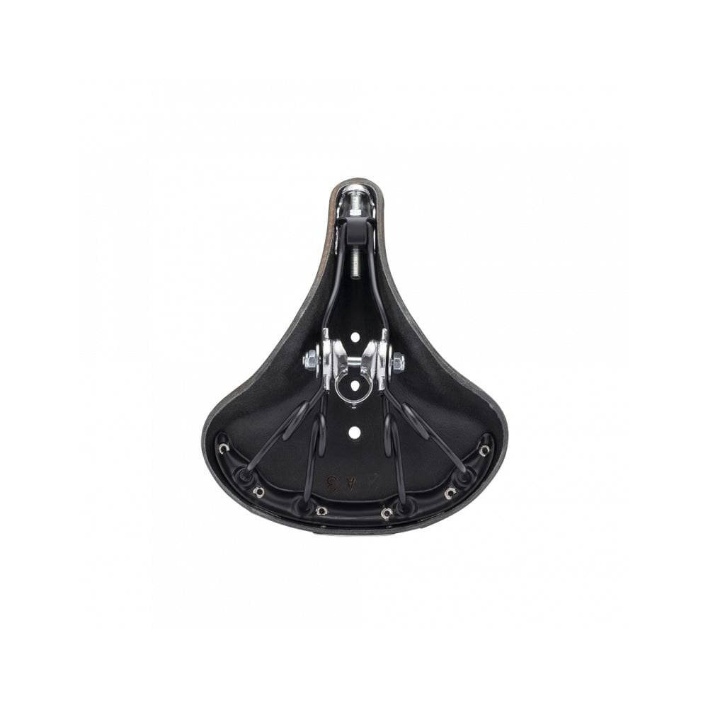 Brooks B72 unisex bicycle saddle with loop suspension, designed for comfortable upright riding, viewed from the side.