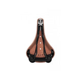 Brooks Flyer saddle with sprung suspension for comfortable mountain biking and long rides, shown with detailed leather and suspension features.