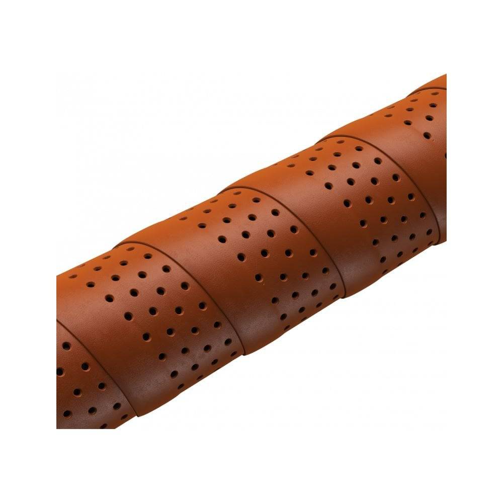 Brooks leather bike handlebar tape with perforated natural leather grip wrap for comfortable cycling control.