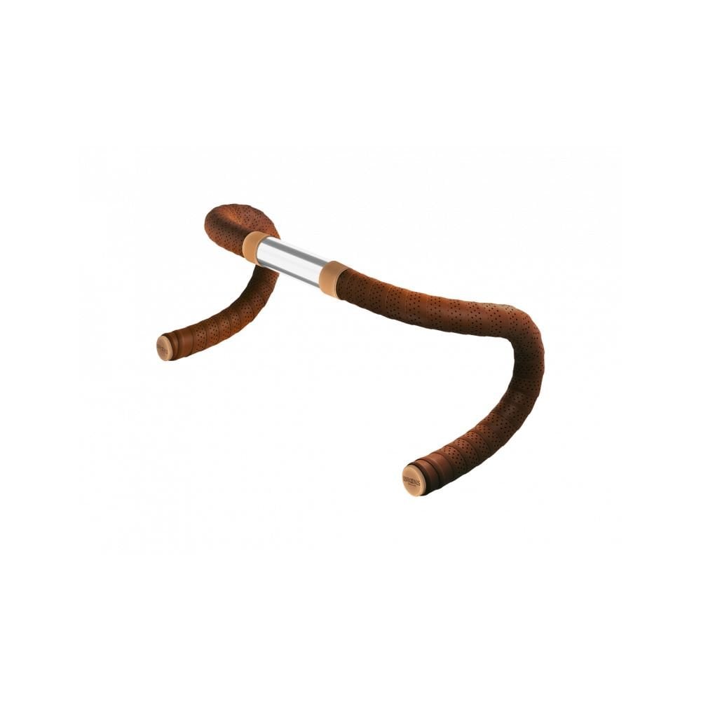 Brooks perforated natural leather bike handlebar tape with grip wrap design for a stylish, comfortable cycling experience.