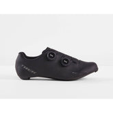 Trek Velocis unisex road cycling shoes in black, red, and white, EU sizes 36-48, with breathable mesh and secure strap closure.