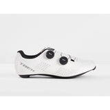 Trek Velocis unisex road cycling shoes in black, red, and white with sleek design and secure strap closures.