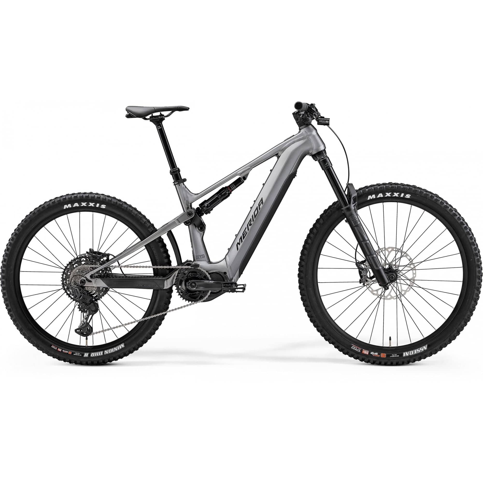 Merida eOne-Sixty 875 2024 e-Mountain Bike with Shimano Linkglide M8130, dual wheels, black frame, and mountain bike features