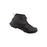 Shimano EX9 MTB shoes with BOA Fit System and waterproof Gore-Tex for cycling, showing the black shoe with secure lacing.