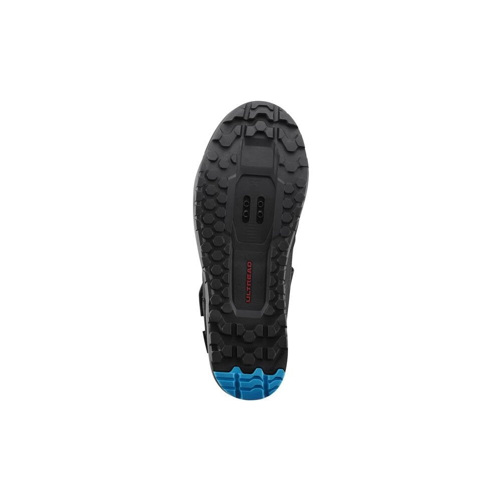 Shimano GE9 gravel shoes with BOA fit system and SPD cleat compatibility, shown from side angle featuring breathable design