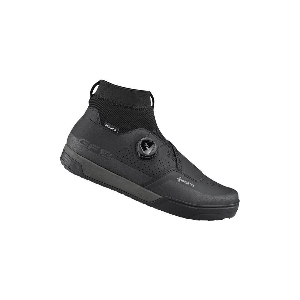 Shimano GF8 GORE-TEX gravel shoes with BOA Fit System, waterproof footwear designed for wet trail riding.