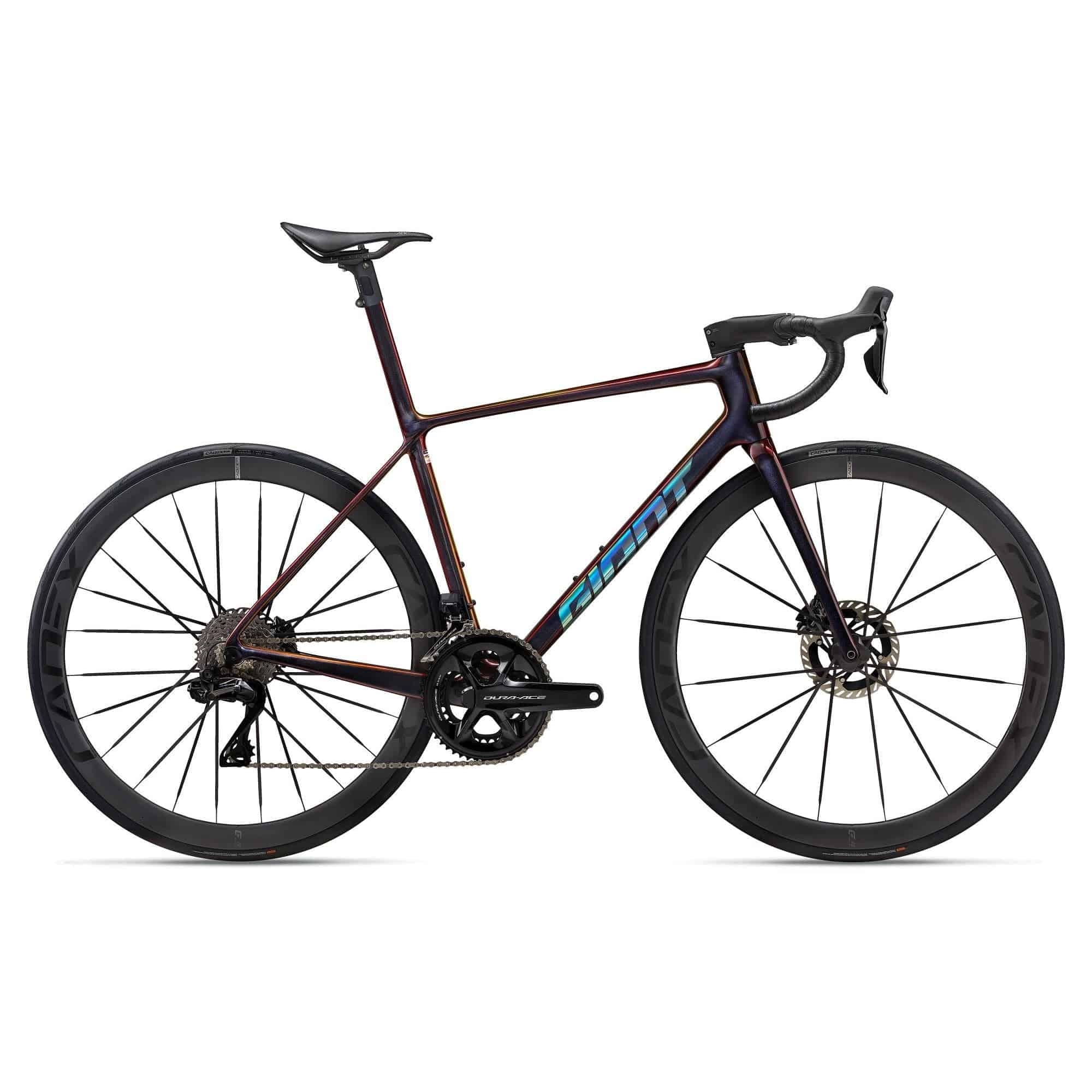 Giant TCR Advanced SL 0 DA road bike with Shimano Dura-Ace Di2 shifters and aerodynamic frame design, positioned on a road.