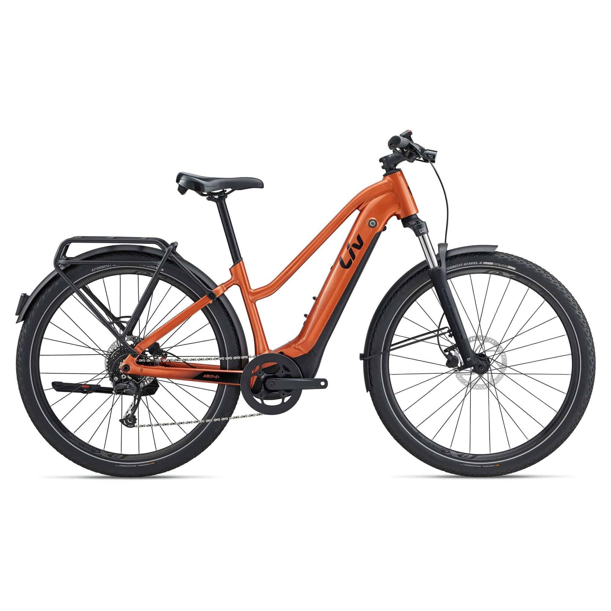 Liv Amiti E+ 2 women's 2023 E-hybrid bike with Shimano Alivio drivetrain, sleek frame and comfortable riding position.