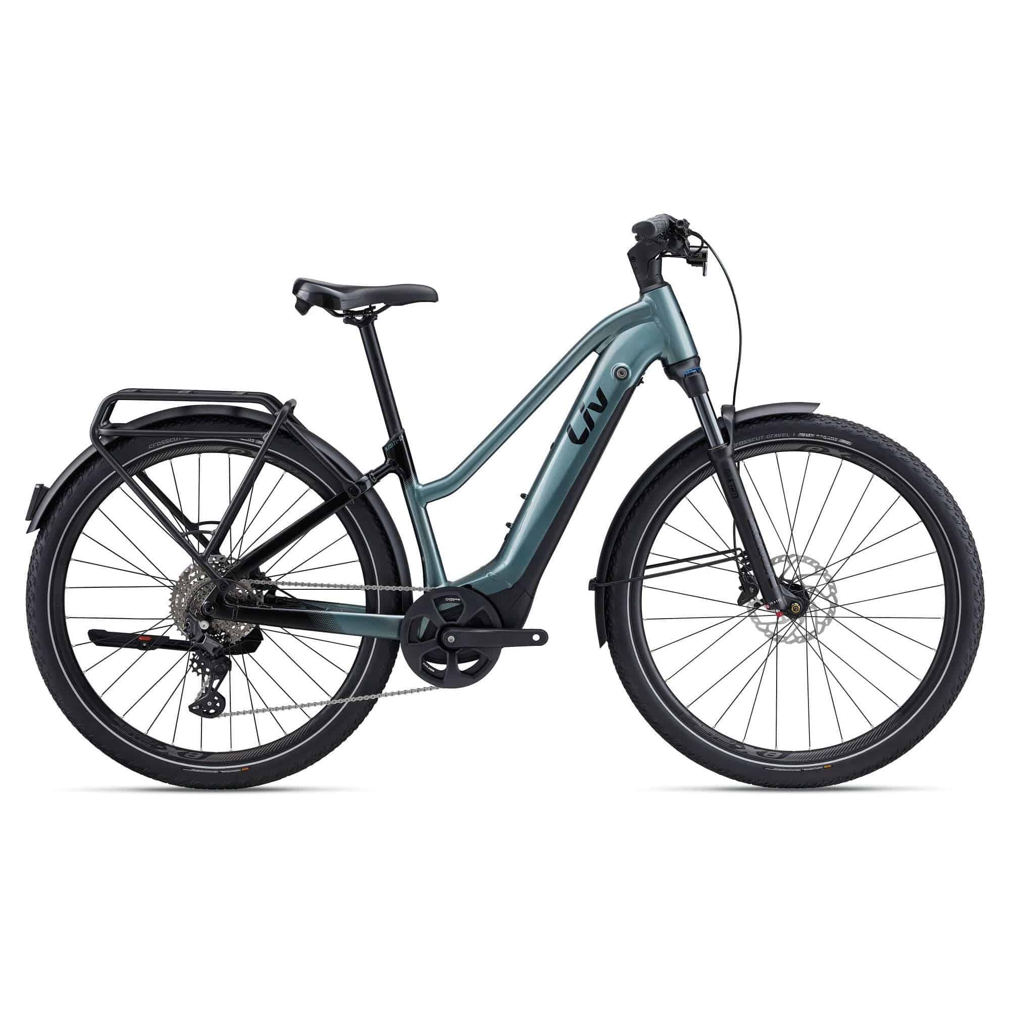 Liv Amiti E+ Pro 2023 women's e-hybrid bike featuring Shimano Deore LinkGlide system and modern design.