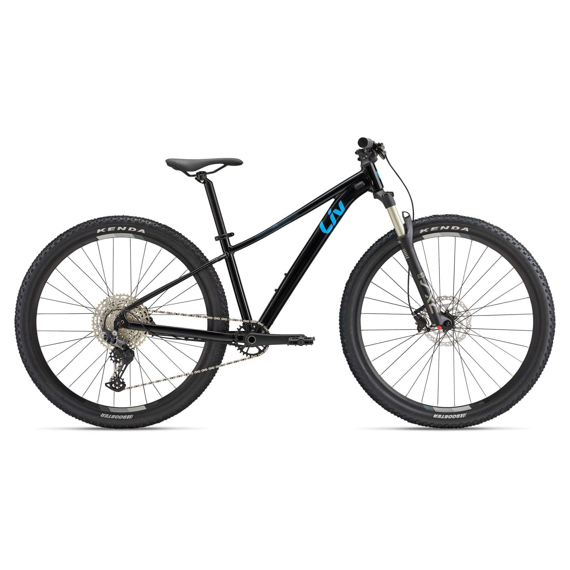 Liv Tempt 0 2024 women's mountain bike with Shimano Deore M6100 groupset and disc brakes, ready for off-road riding.