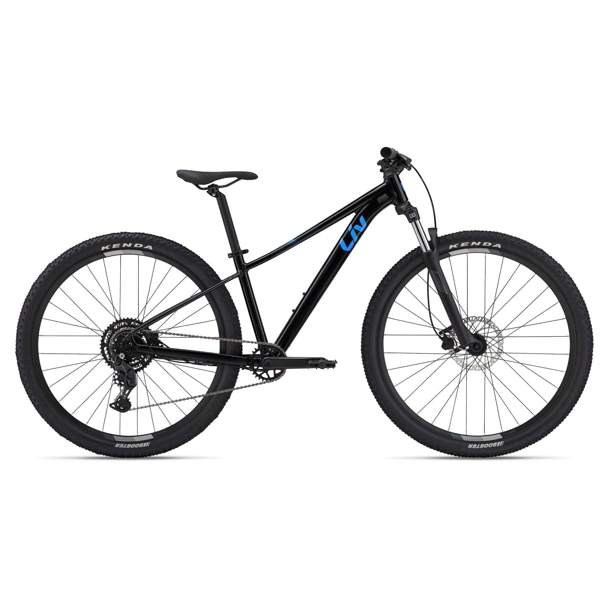 Liv Tempt 2 women's 2024 mountain bike with Shimano CUES U4000 drivetrain and disc brakes, shown from the side.