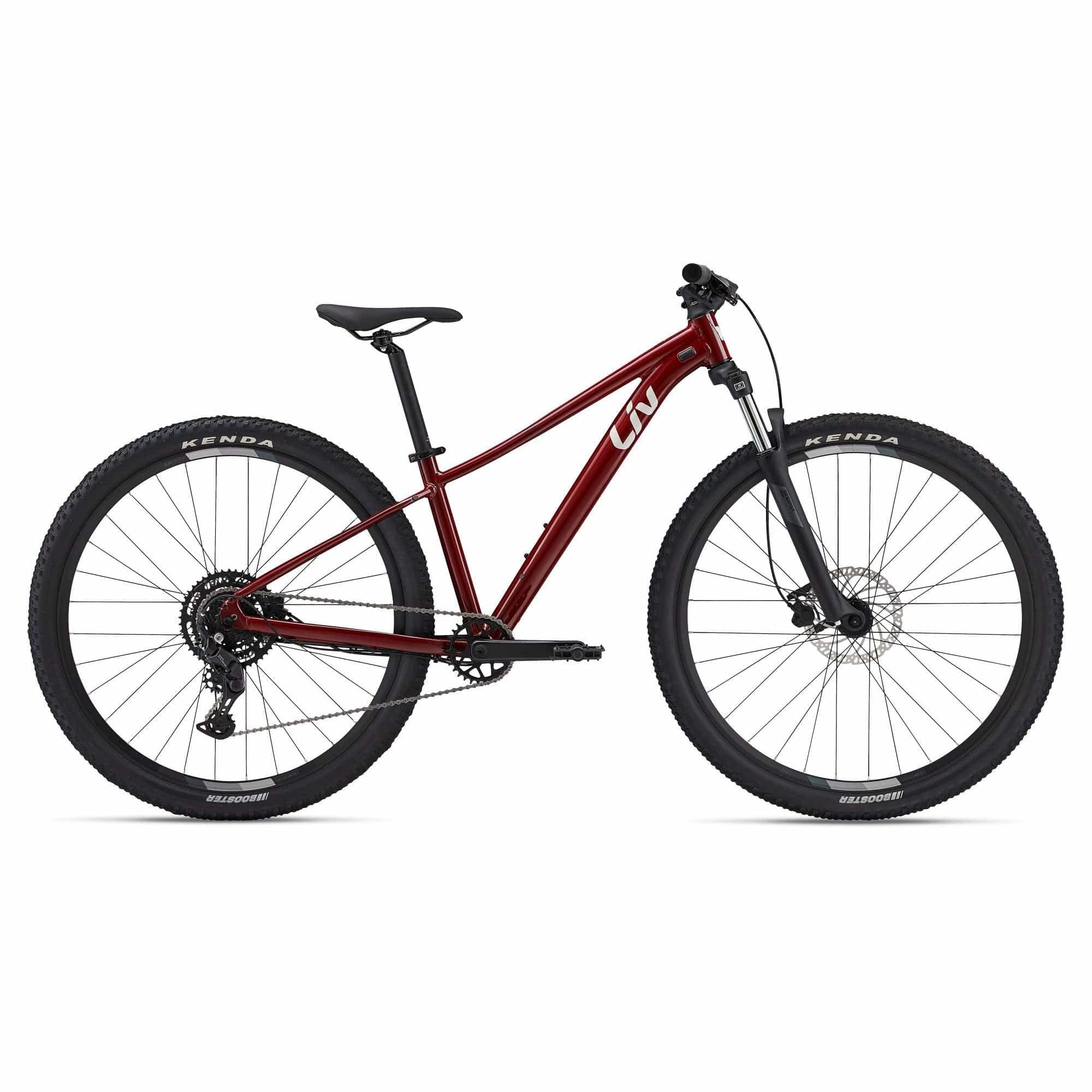 Liv Tempt 2 mountain bike 2024 with Shimano CUES U4000 drivetrain and disc brakes, featuring a sturdy frame and mountain biking tires.