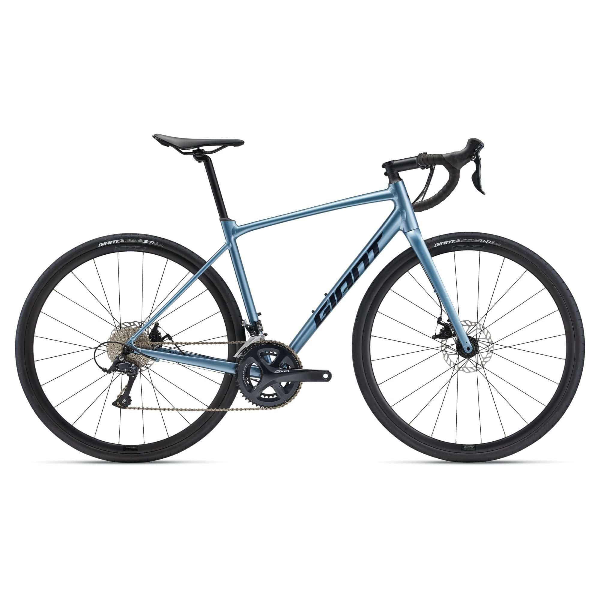 Giant Contend AR 3 2024 road bike with Shimano Sora disc brakes, unisex frame, sleek design, and lightweight construction.