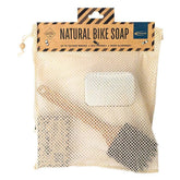 Schwalbe tubeless bike soap kit components with biodegradable cleaner, eco-friendly bike maintenance products in image.